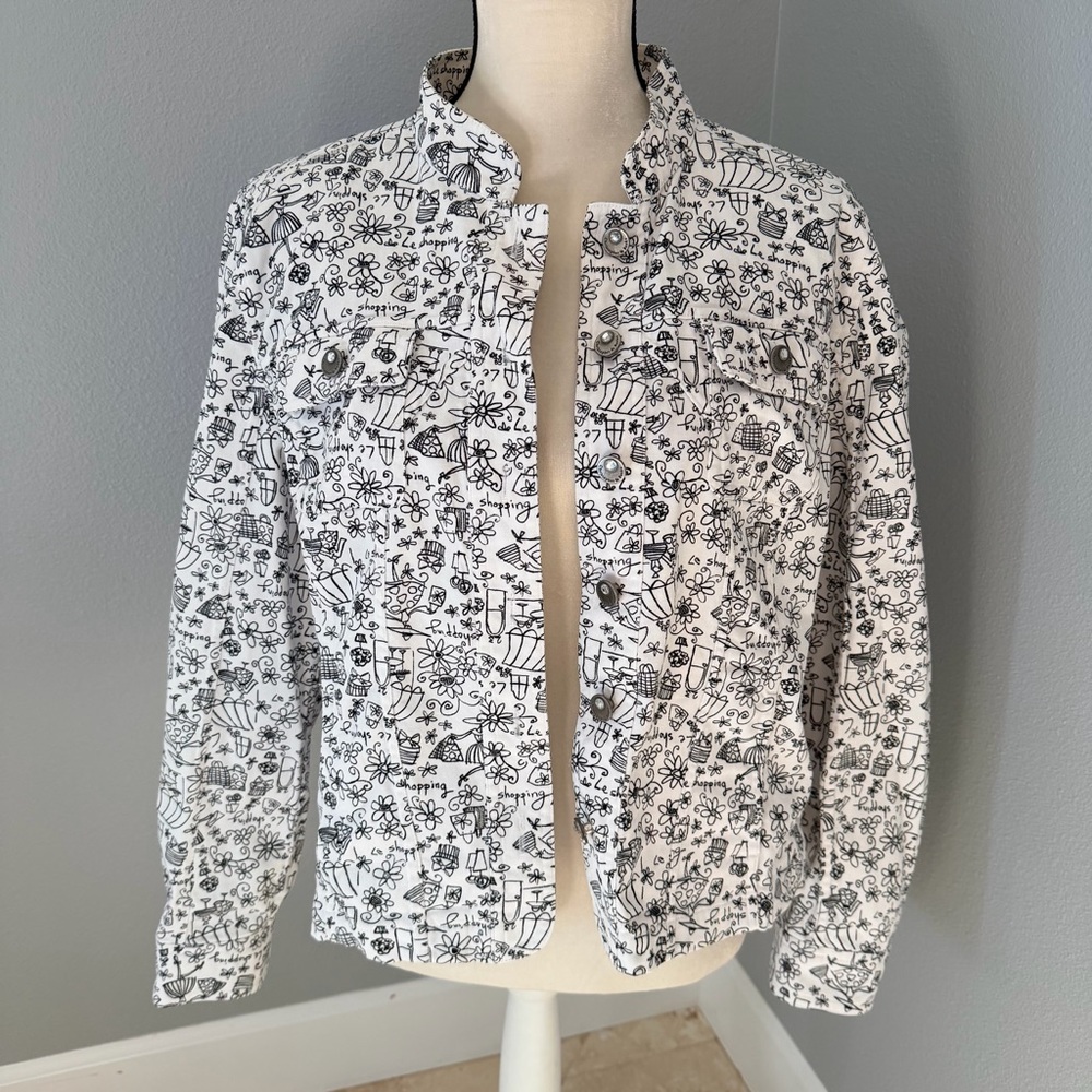 Christopher & Banks White Top with Black Doodle Print